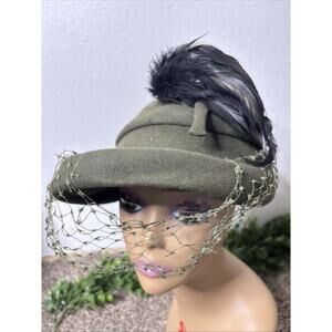Womens Vintage Christine Original 1950s Feather Hat Netting Union Tag